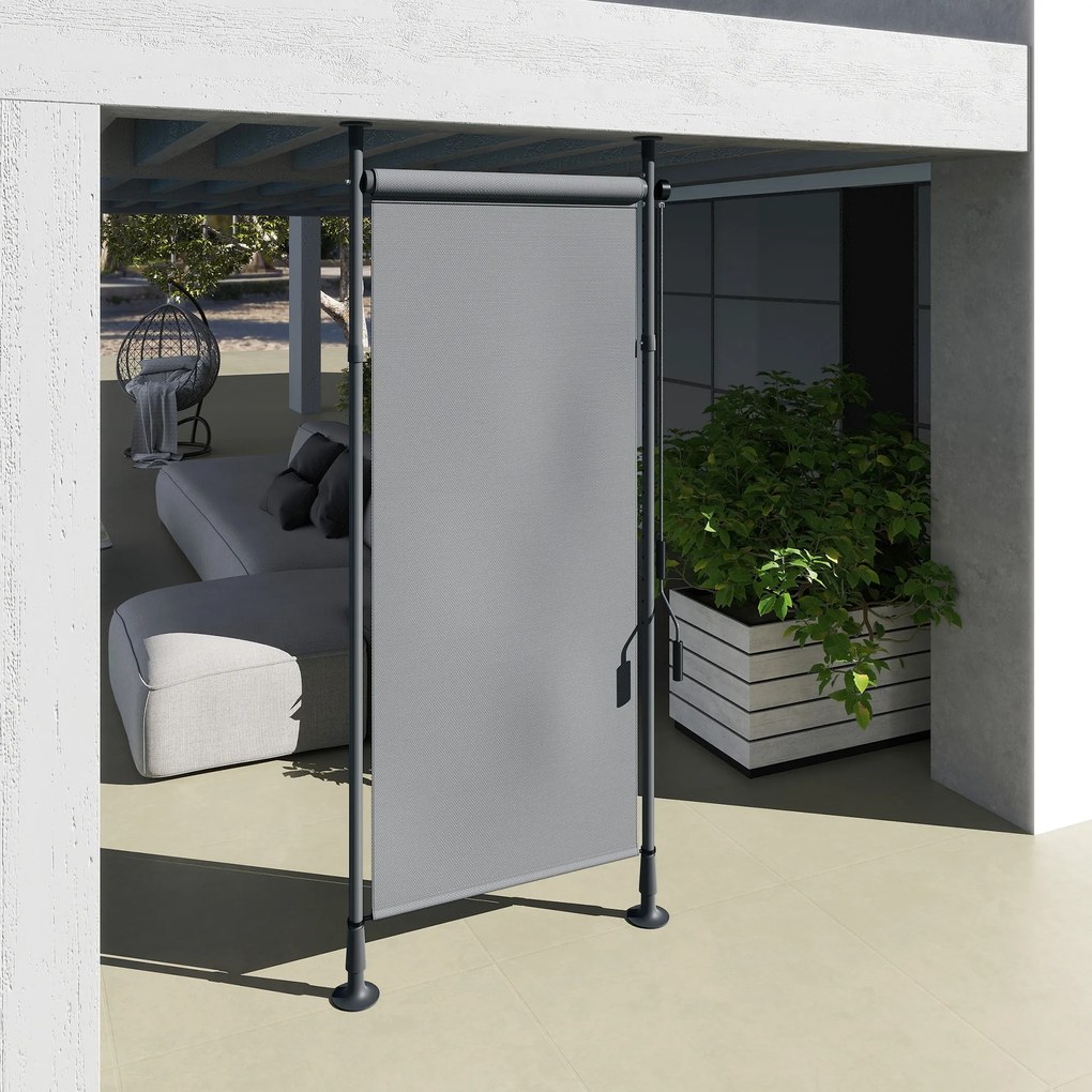 Outsunny Stor manual retractabil pe picior lungime reglabilă manivelă instalare fără găurire metal aluminiu poliester gri închis | Aosom Romania