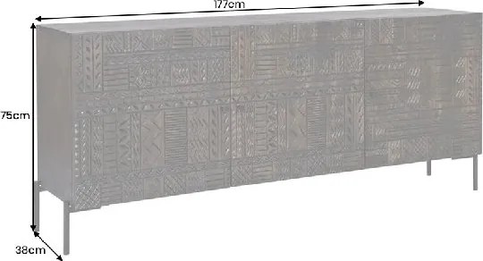 Comoda lemn de mango relief 3D TRIBAL 180cm