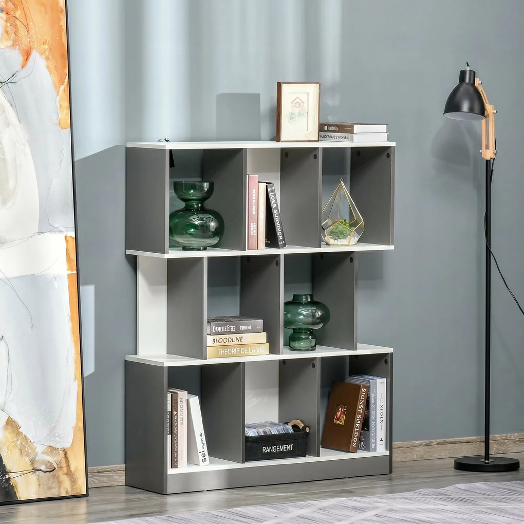HOMCOM Bibliotecă Mobilă cu 8 Rafturi pentru Sufragerie și Dormitor, 100x24x124 cm, Gri Închis | Aosom Romania
