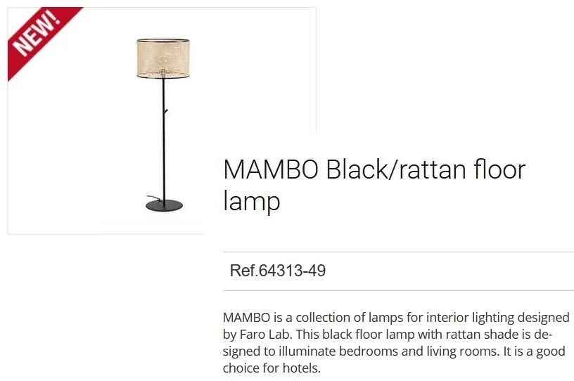 Lampadar / Lampa de podea moderna design natural MAMBO negru/ratan 64313-49