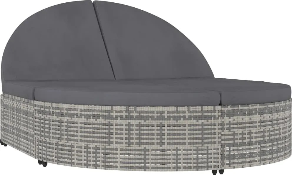 vidaXL Șezlong cu 2 locuri cu perne, gri, poliratan