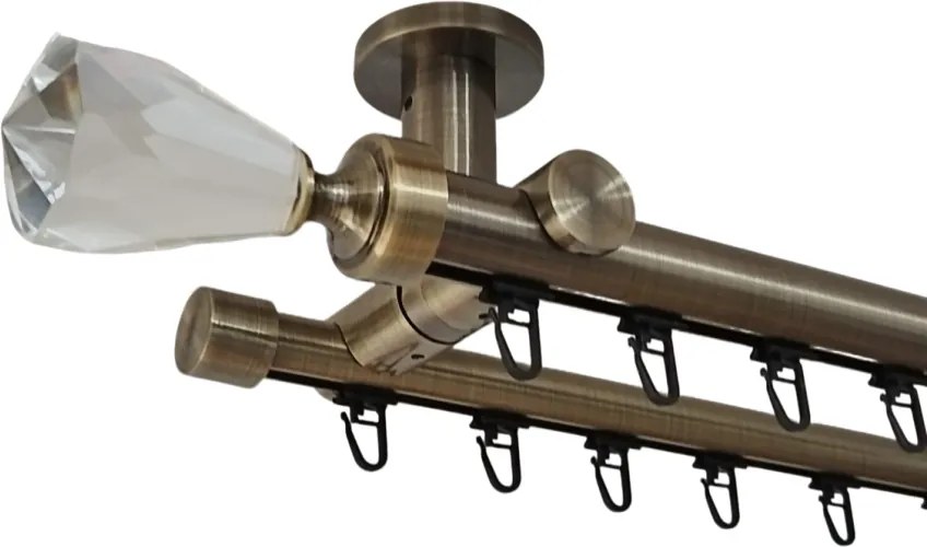 Galerie dublă CRYSTAL CONE DUBLA 25/19 mm aur antic – țeavă profil cu canal, prindere tavan