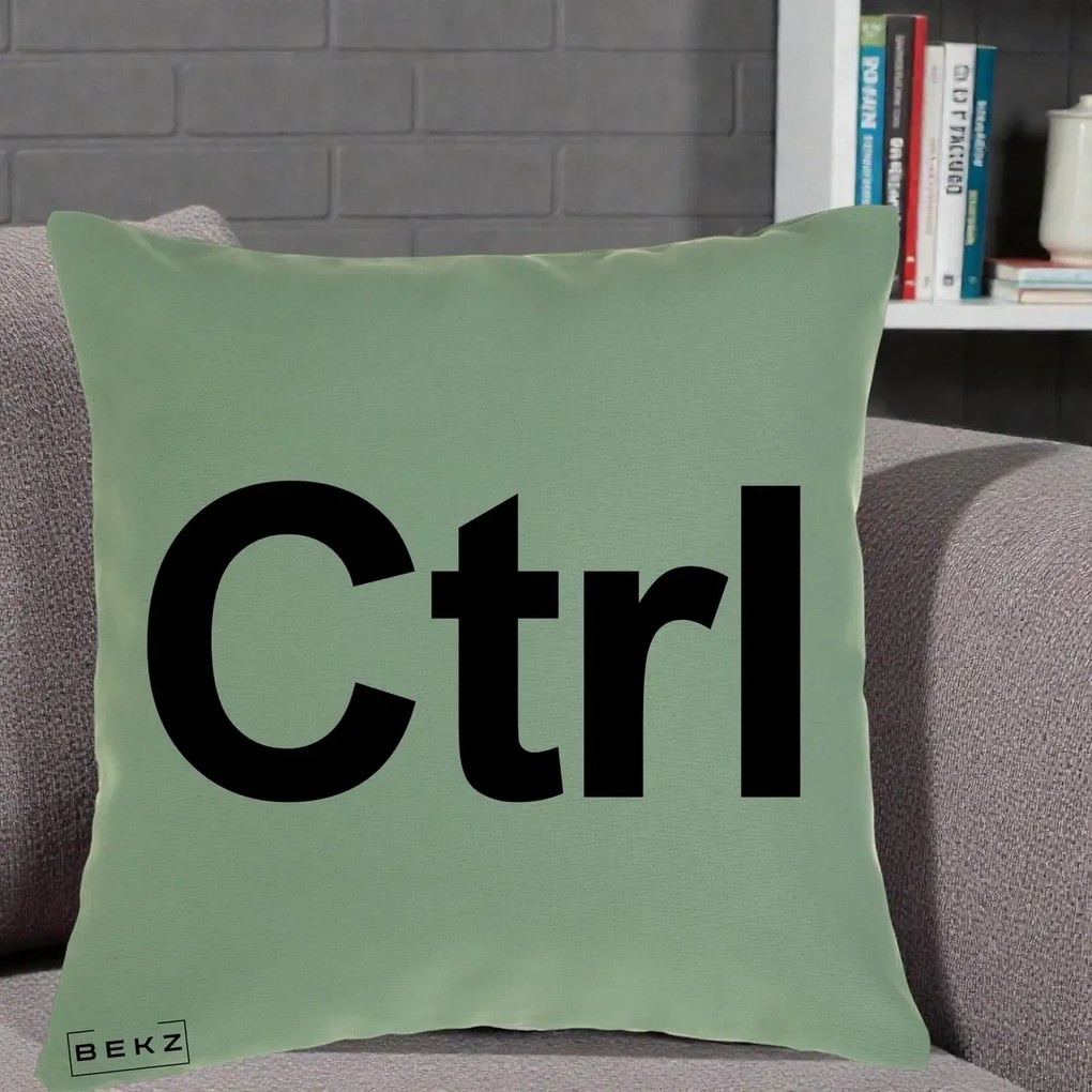 Perna Personalizata Tasta Ctrl Tipografie Bold, 40x40 cm, Verde, Husa Detasabila, Perna Inclusa, BEKZ®