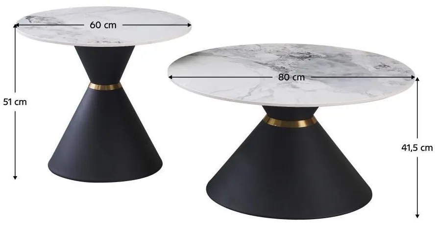 Set 2 măsuță cafea Mavazo (marmură albă + Negru + Auriu) . 1096920