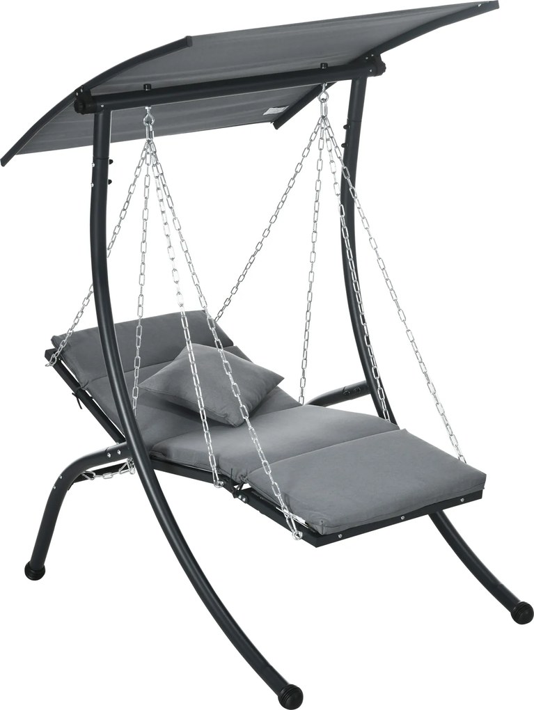 Outsunny leagăn suspendat, acoperiș rabatabil, incl. pernă de șezut, pernă pentru cap, cadru din oțel, gri închis, 108 x 145 x 169 cm | Aosom Romania