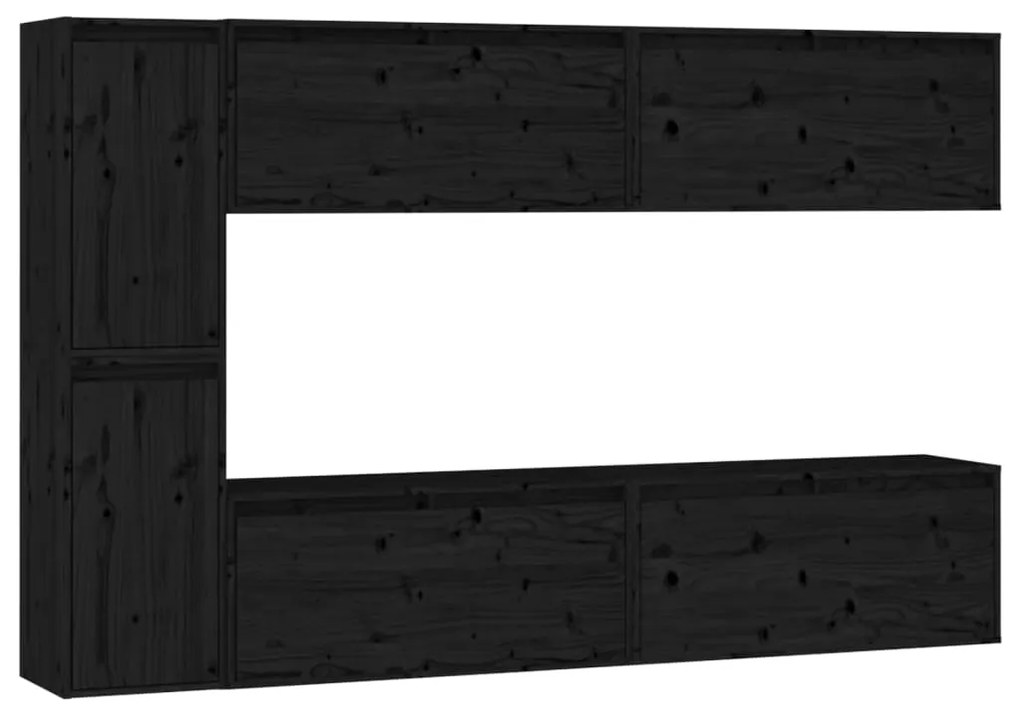 3100238 vidaXL Comode TV, negru, 6 buc., lemn masiv de pin