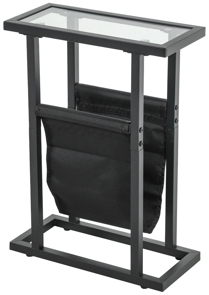 HOMCOM Masă auxiliară îngustă, colț de canapea din metal cu suport pentru reviste și blat din sticlă temperată, 40 x 18 x 55,5 cm, negru | Aosom Romania