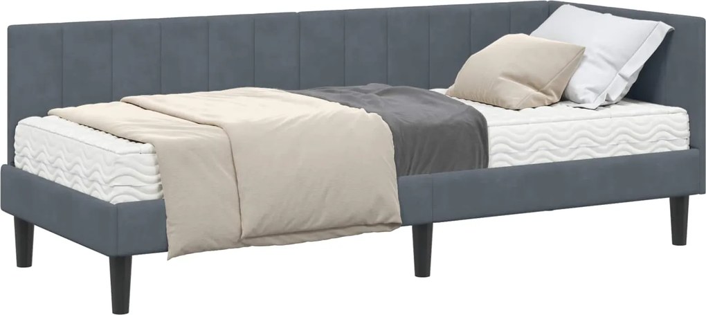 vidaXL Cadru de pat colțar cu saltea cu saltea 2 pcs Gri Catifea