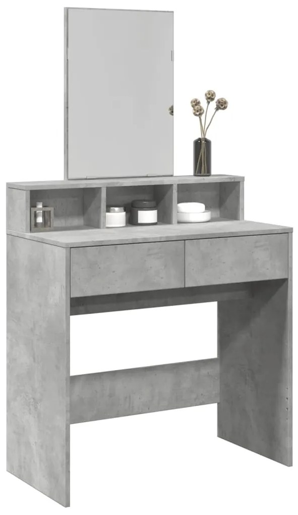 vidaXL Masă de toaletă cu oglindă, gri beton, 80x41x144,5 cm