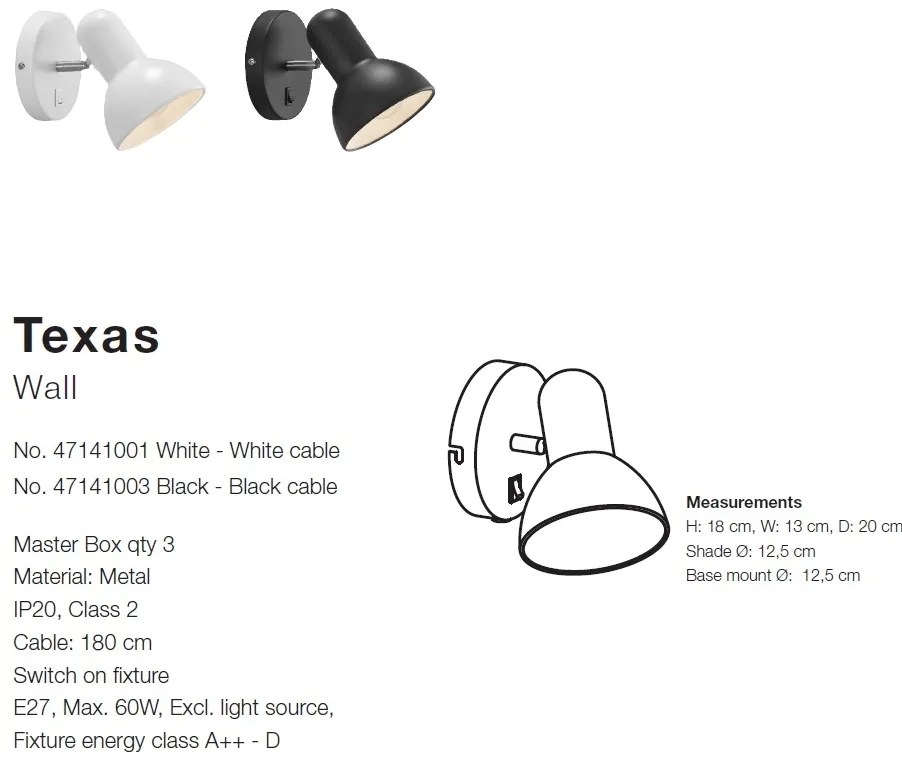 Aplica moderna design minimalist Texas, alb 47141001 NL