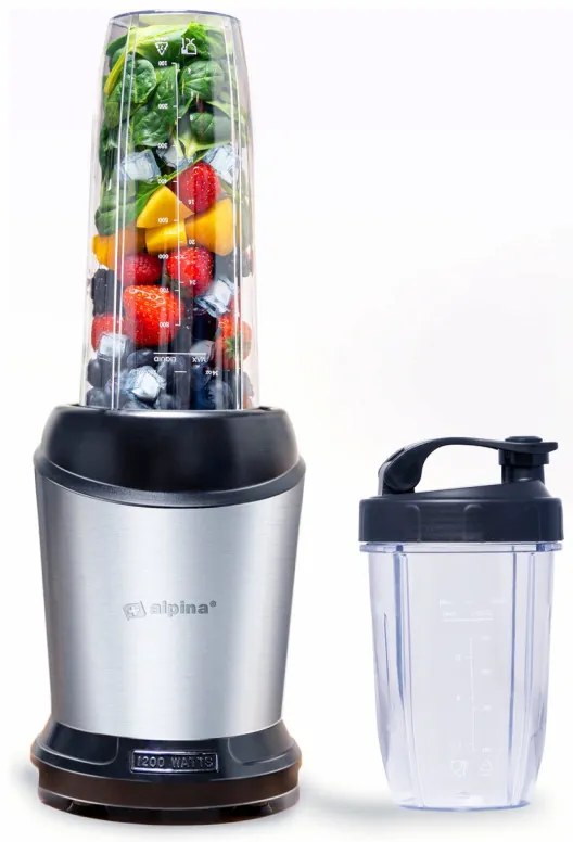 Alpina Nutrition Blender, 4 lame, 1200 W, recipient de 1 L, fără BPA, Inox/Negru