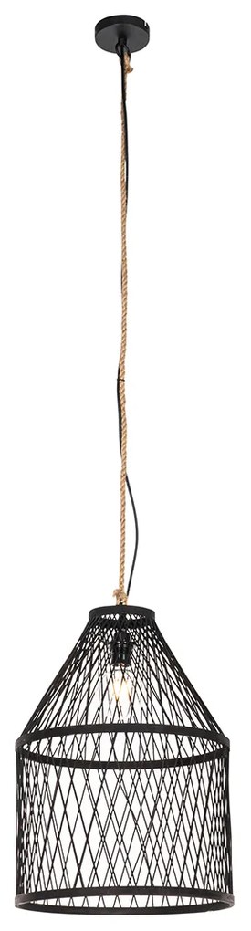 Lampă suspendată rustică pentru exterior din ratan negru 40x55 cm - Calamus