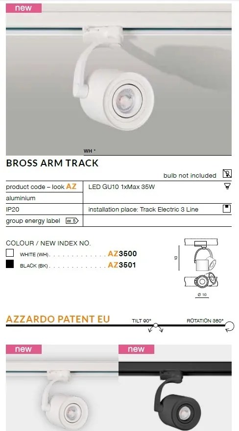 Spot directionabil pe sina BROSS ARM TRACK alb ZZ AZ3500