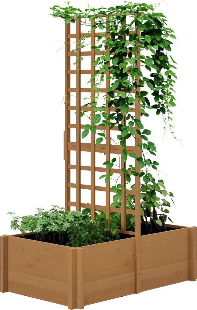 Outsunny Jardinieră cu spalier, ghiveci din lemn pentru plante cățărătoare, legume, 100 x 60 x 150 cm, natural | Aosom Romania