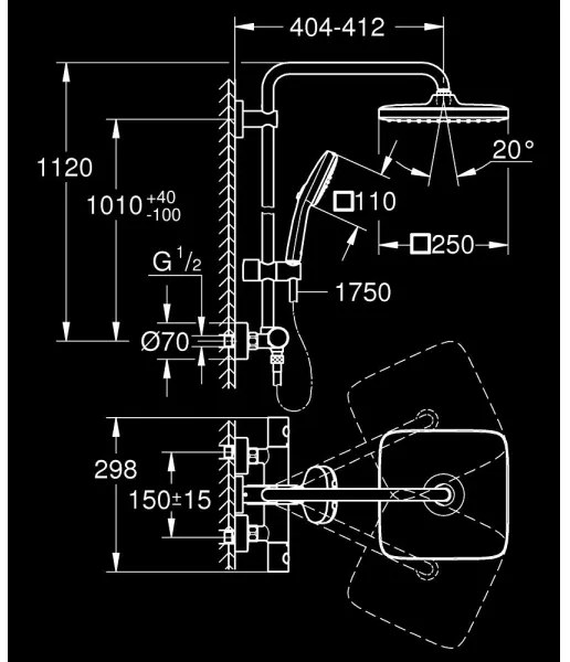 GROHE 26697001 - Sistem de duș VITALIO COMFORT 250, 250 × 250 mm, crom lucios