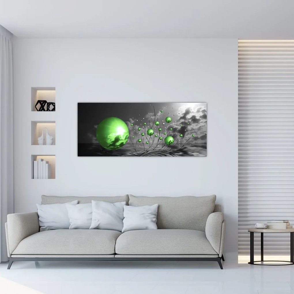 Tabloul bilelor verzi abstracte (120x50 cm)