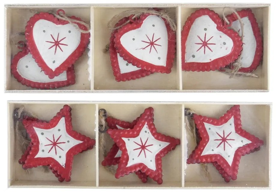 Set de 12 decorațiuni suspendate în formă de inimă și stea Ego Dekor