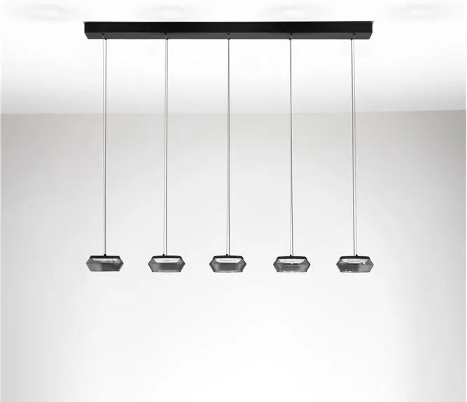Lustra cu 5 pendule LED, Metal, Negru, Sticla, JAILYN