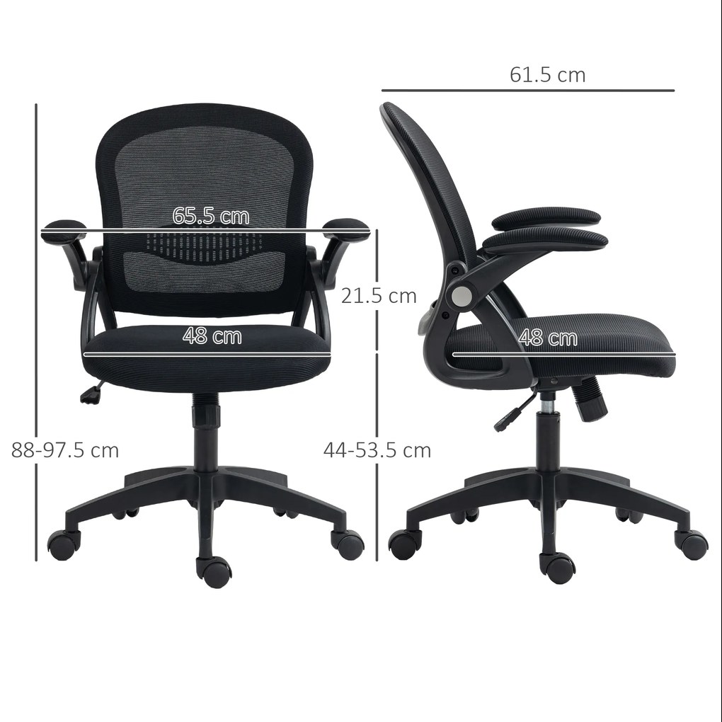 Vinsetto Scaun de Birou Ergonomic cu Spătar din Plasă, Scaun de Birou cu Înălțime Reglabilă, 65.5x61.5x88-97.5 cm, Negru | Aosom Romania