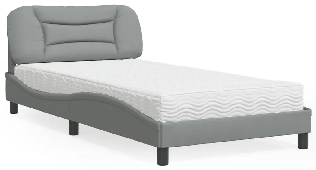 vidaXL Pat cu saltea, gri deschis, 100x200 cm, textil