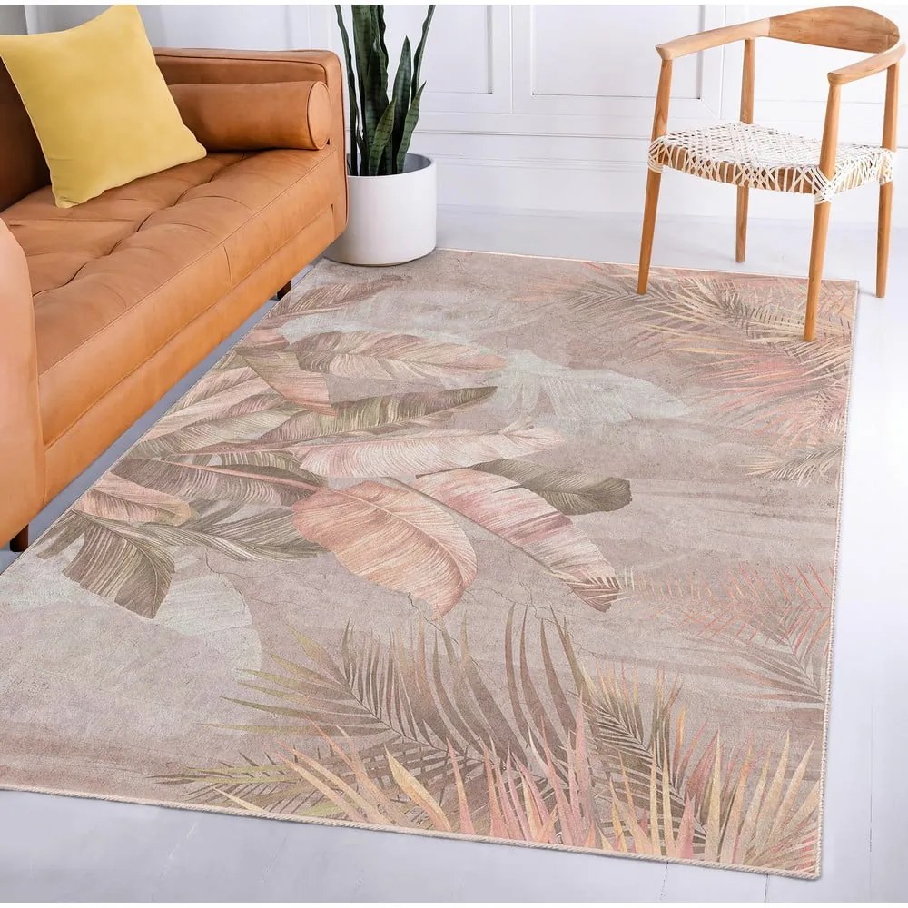 Covor bej lavabil 80x150 cm Dusty Leaves – Mila Home