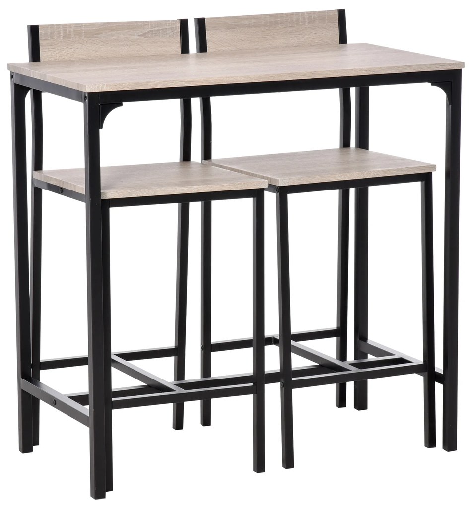 HOMCOM Set de Bar Bartisch cu 2 Taburete cu Spătar înalt pentru Bucătărie, Natural | Aosom Romania