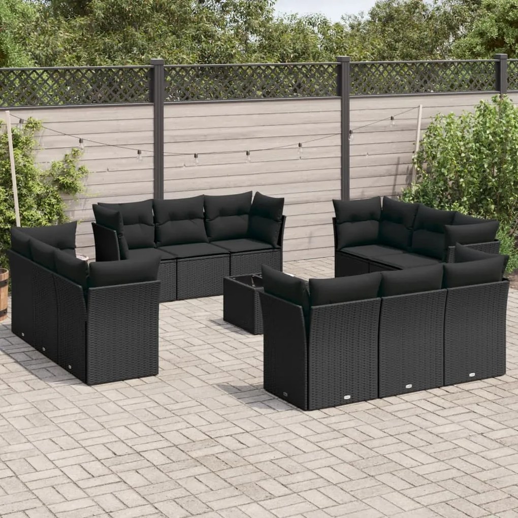 vidaXL Set mobilier de grădină cu perne, 13 piese, negru, poliratan
