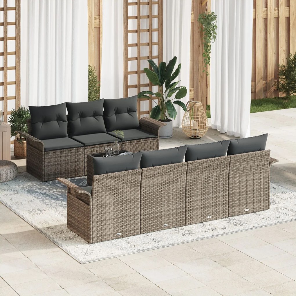 vidaXL Set de canapele pentru grădină 8 pcs Gri Rattan poli