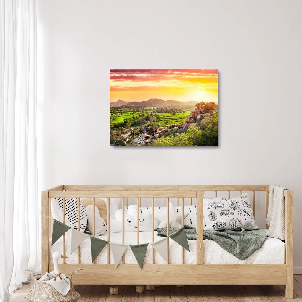 Tablou pe sticlă cu valea Hampi în India (70x50 cm)