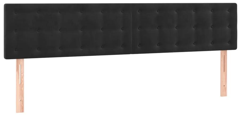 Pat cu arcuri, saltea si LED, negru, 200x200 cm, catifea Negru, 200 x 200 cm, Nasturi de tapiterie