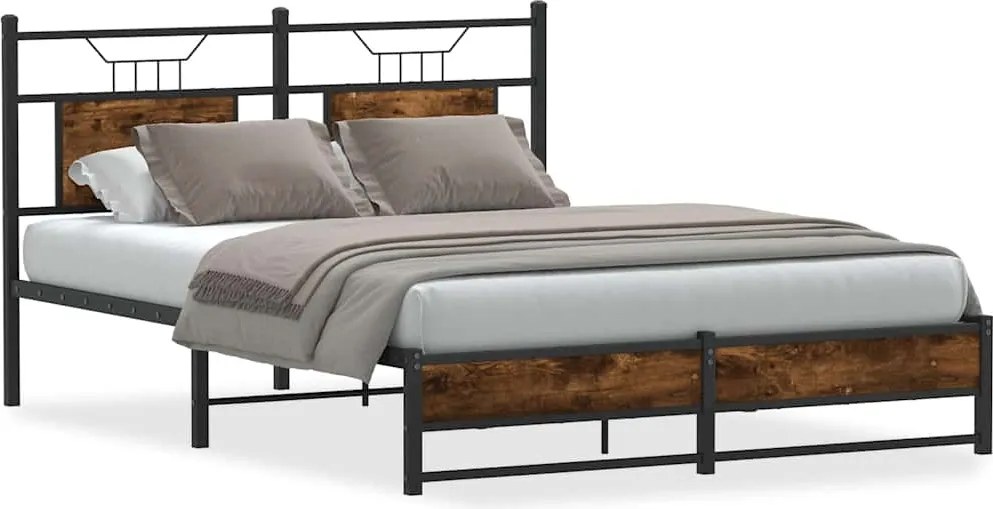 vidaXL Cadru pat fără saltea stejar fumuriu 140x200 cm lemn prelucrat