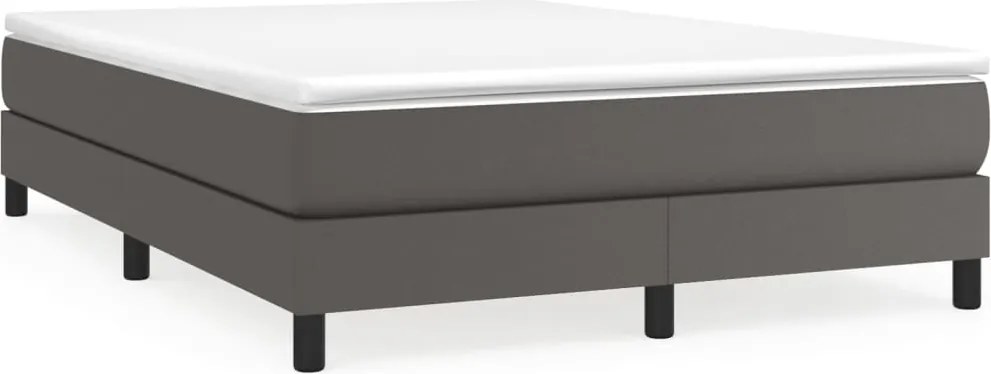 vidaXL Pat box spring cu saltea, gri, 140x200 cm, piele ecologică