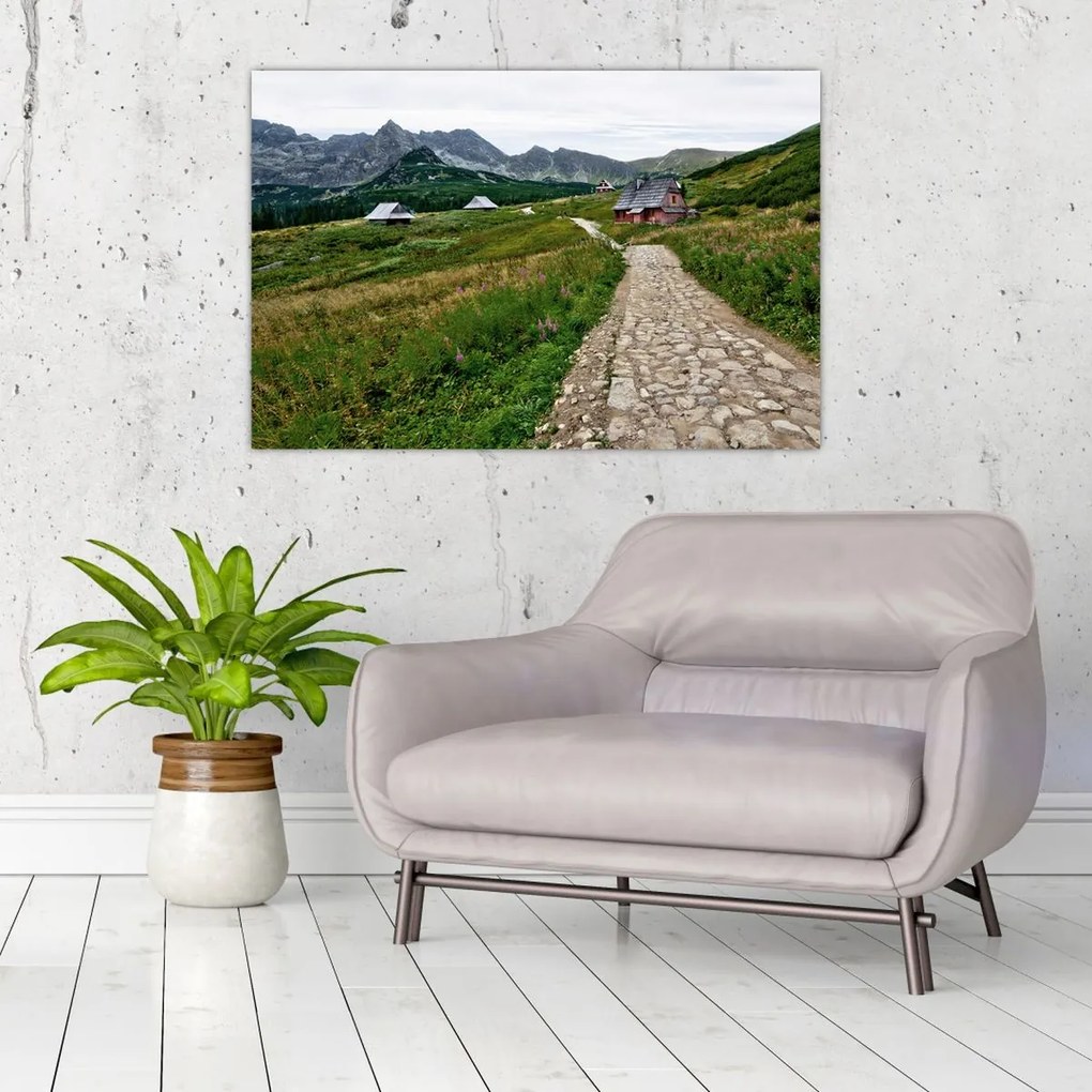 Tablou - Peisaj montan cu case (90x60 cm)