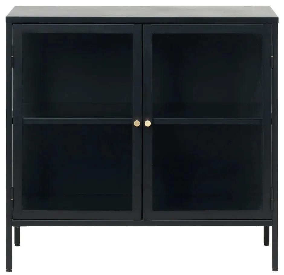Comodă cu uși din sticlă Unique Furniture Carmel, lungime 90 cm, negru