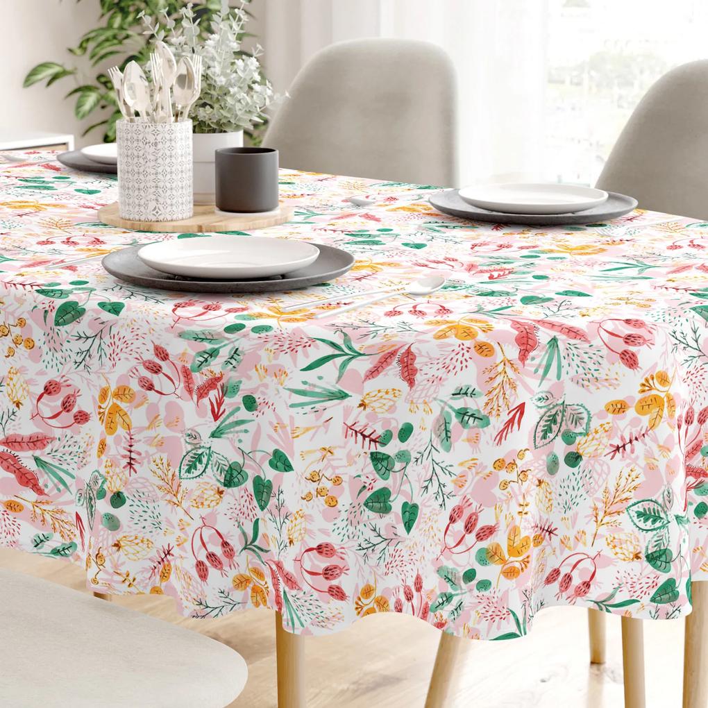 Goldea față de masă decorativă  loneta - frunze colorate - ovală 140 x 180 cm