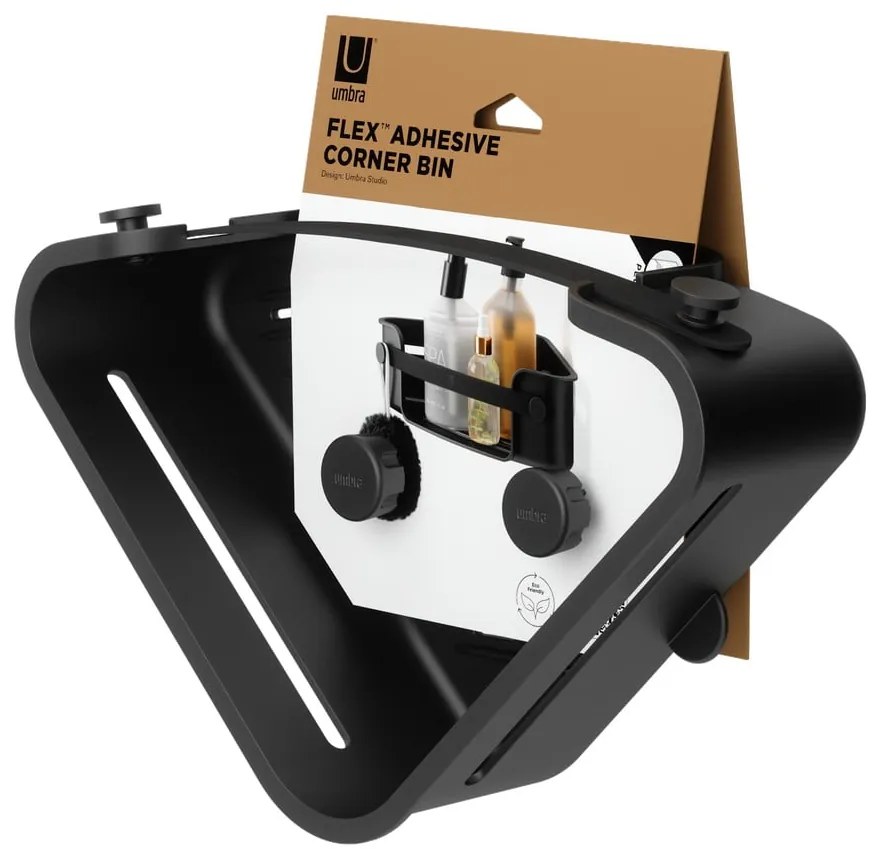 Raft pentru baie negru autoadeziv, pentru colț, din plastic Flex Adhesive – Umbra