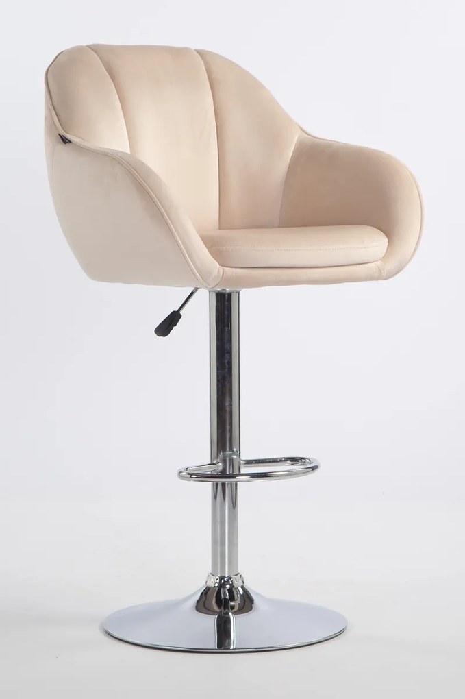 HR2055W Scaun Crem din Catifea cu Bază Cromata