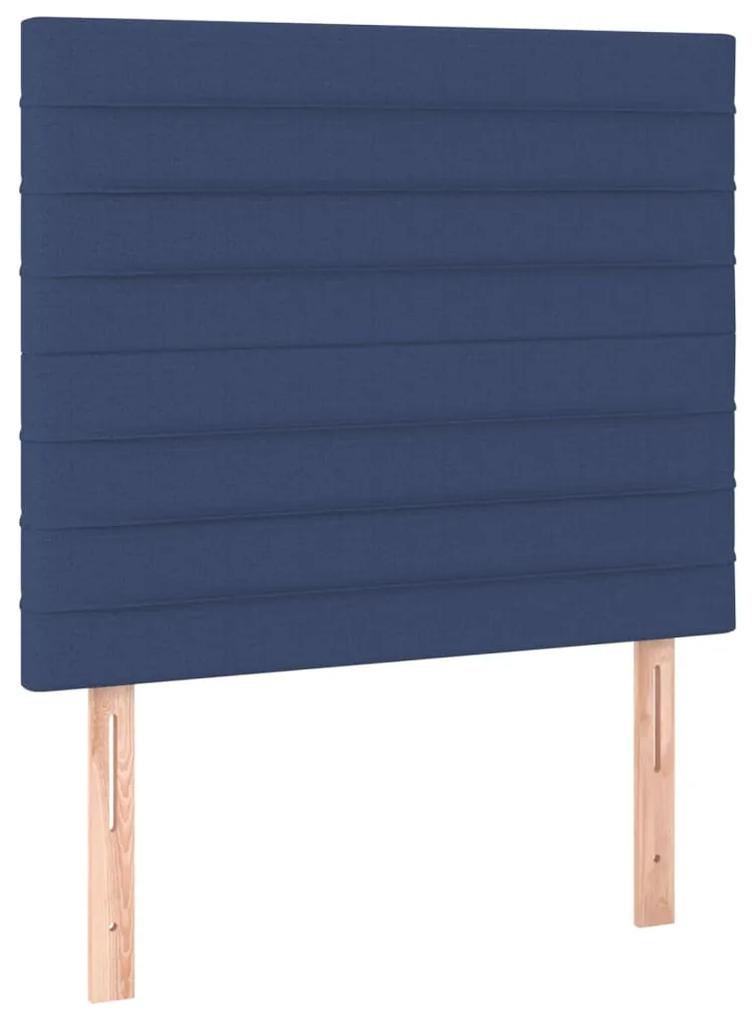 Pat box spring cu saltea, albastru, 120x200 cm, textil Albastru, 120 x 200 cm, Benzi orizontale