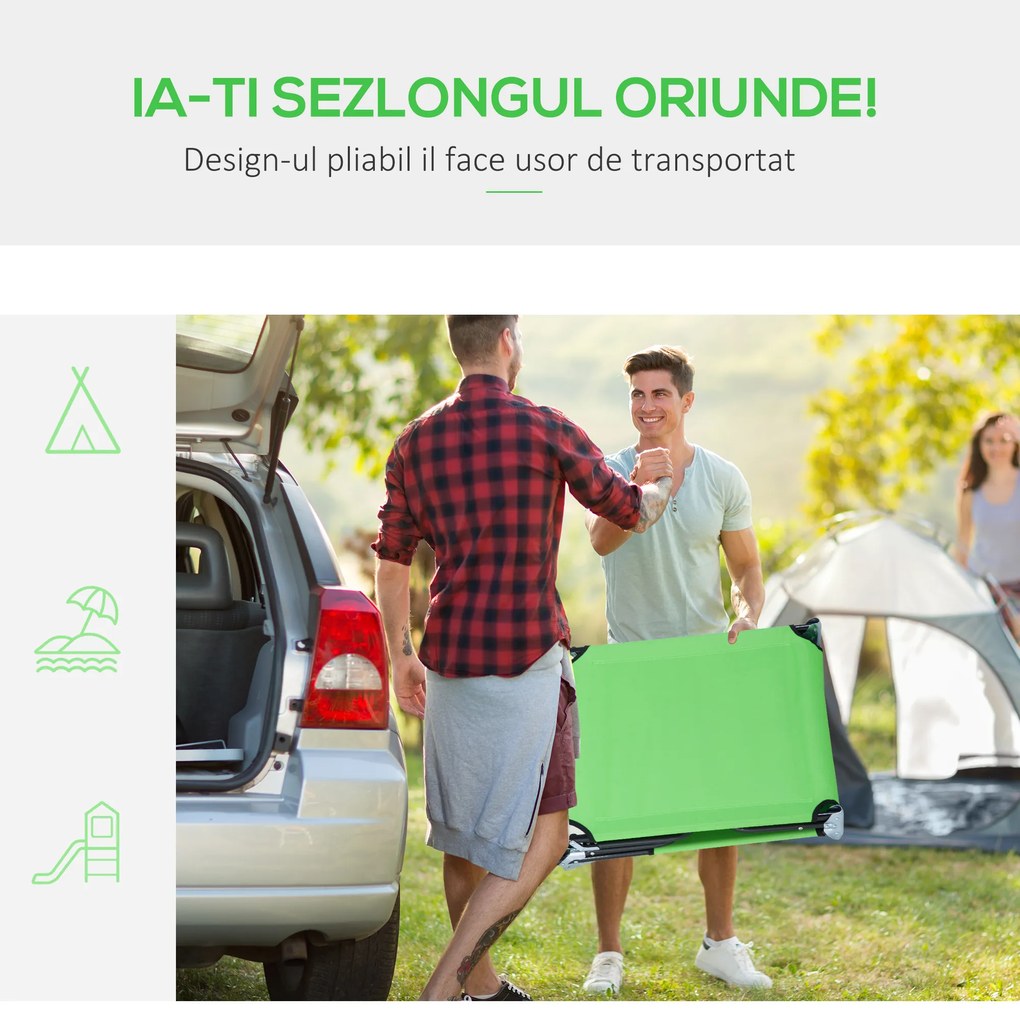 Sezlong Pliabil cu Orificiu pentru Fata si Perne Outsunny, pentru Gradina, Plaja si Camping, Verde | Aosom Romania