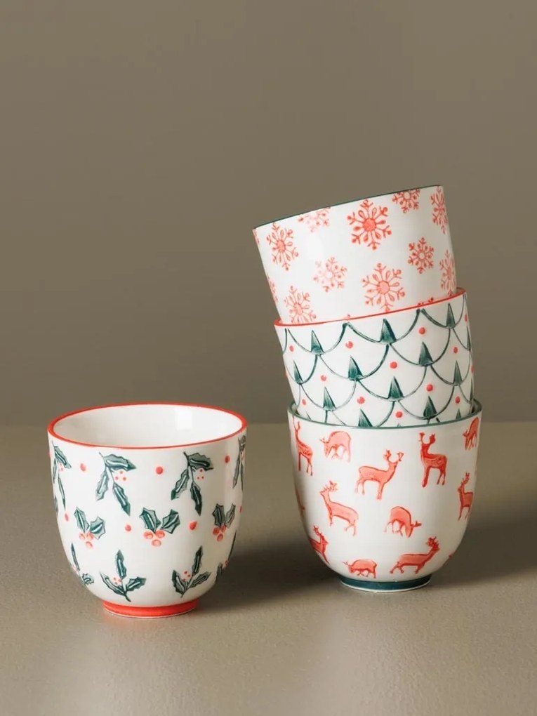 Set 4 cani din ceramica, cu motive de iarna, Givra