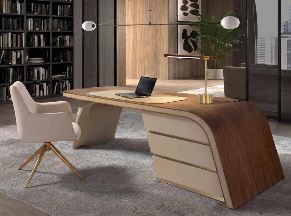 Lampa de birou LED din otel cu efect de nuc Gold steel