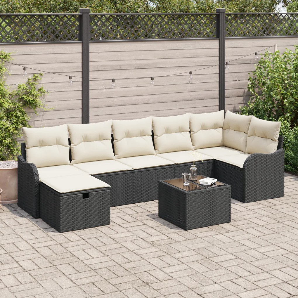 Set de canapea de grădină vidaXL 8 Piese cu perne Negru Poliratan