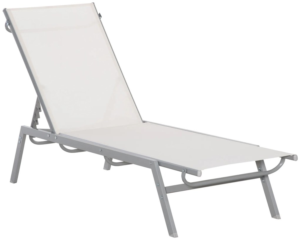 Outsunny Şezlong de Gradina Relaxliege cu Spătar Reglabil în 5 Trepte din Metal Crem 170 x 58 x 97 cm | Aosom Romania