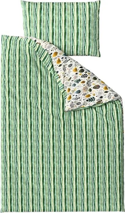 Set Lenjerie de pat din crepon TREEVELLA POLY verde + Cearsaf Jersey 180 x 200 cm alb, pat dublu