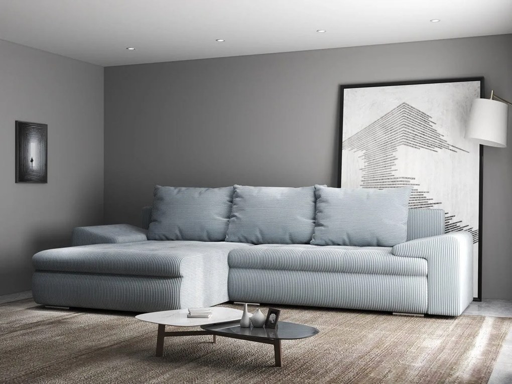 Colțar extensibil dumonde cu ladă de depozitare si sezut confortabil din spuma high-density, Leonardo Zoom Grey 260x185 cm