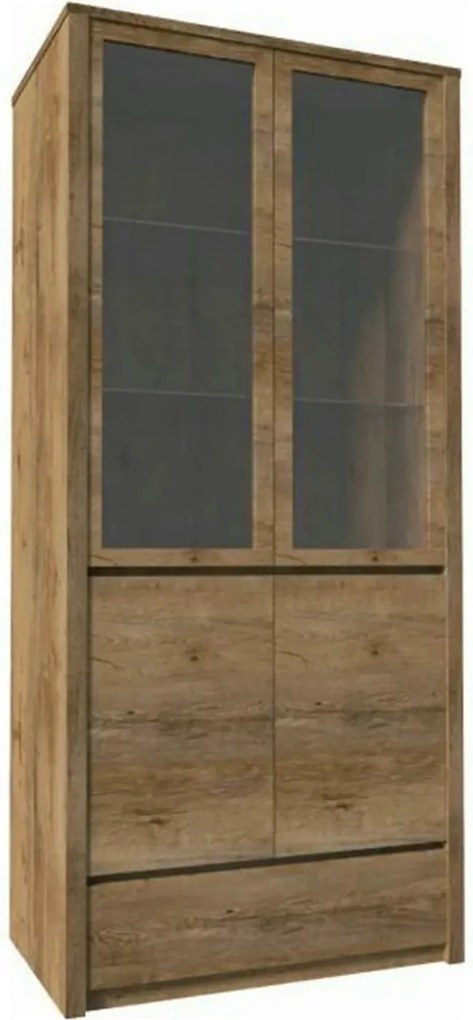 Vitrina MONTANA W2D, stejar lefkas inchis, PAL melaminat/sticla, 90x43