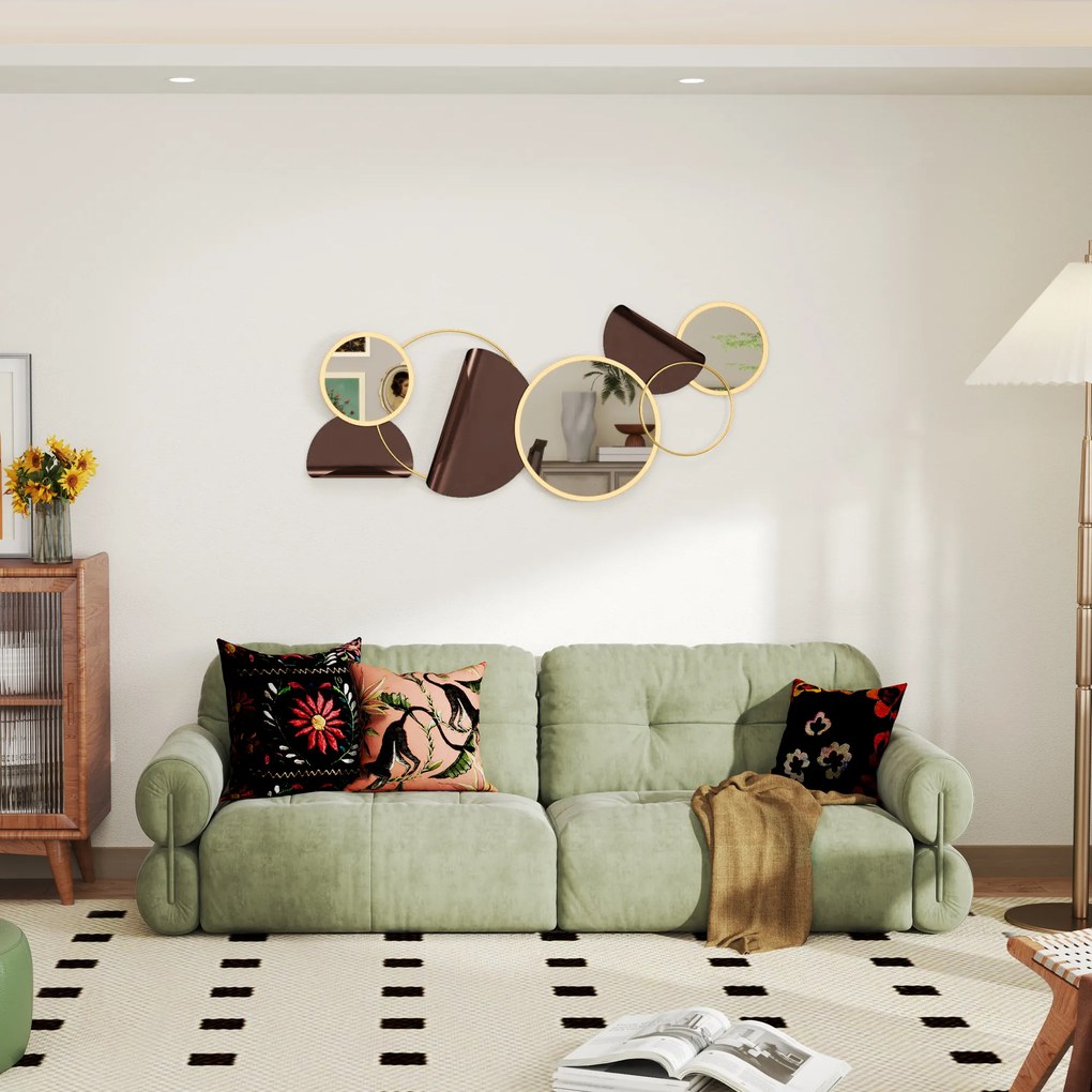 HOMCOM Oglindă Modernă Rotundă de Perete cu Decorațiune 101x41.5 cm, Auriu | Aosom Romania
