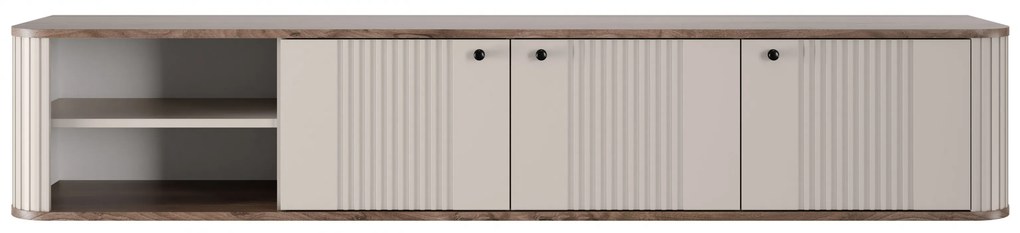 Comodă TV suspendată Vesper 187 cm trei uși - casmir / nuc / mânere negre