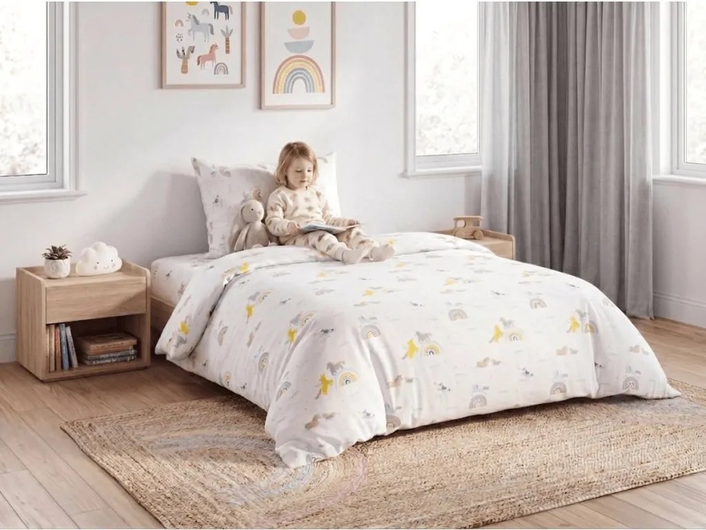 Lenjerie de pat pentru copii MAGIC UNICORN TALES alb, 100% bumbac Dimensiune lenjerie de pat: 70 x 80 cm | 140 x 200 cm