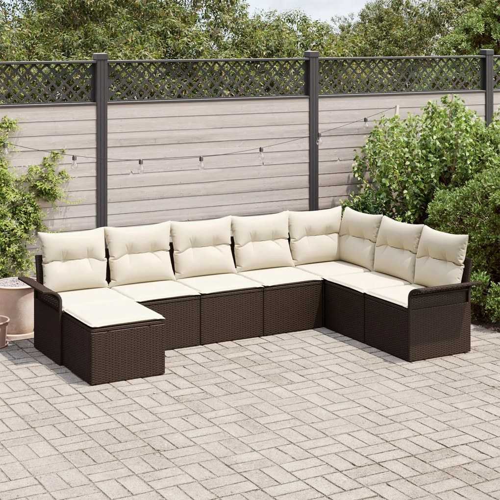 vidaXL Set de canapele pentru grădină cu pernă 8 pcs Maro Rattan poli